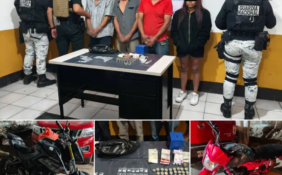 Desarticulan punto de venta de drogas durante cateo, detienen a cuatro, aseguran “cristal” y motocicletas