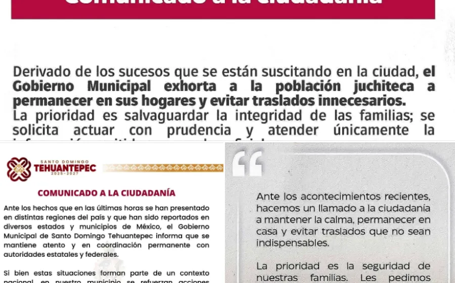 Municipios del Istmo llaman a la calma tras hechos violentos de grupos delincuenciales 