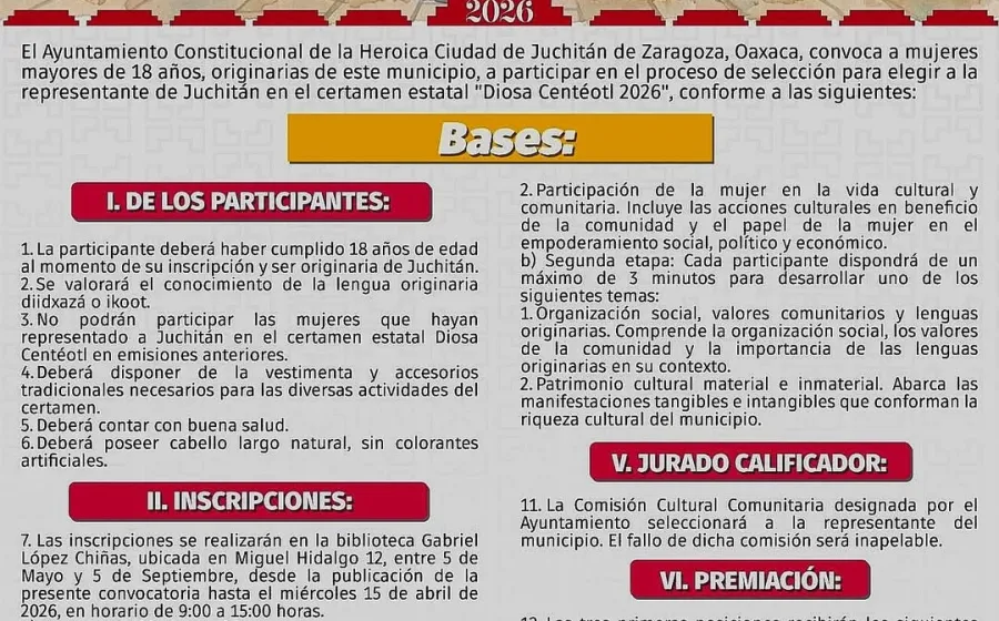 Abren Convocatoria para la Diosa Centéotl 2026