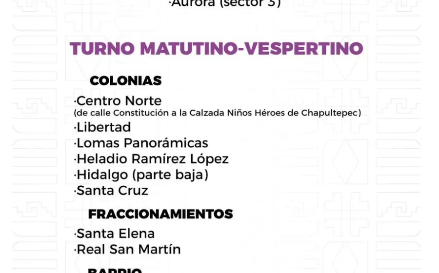 Agenda del suministro de agua potable para este miércoles 