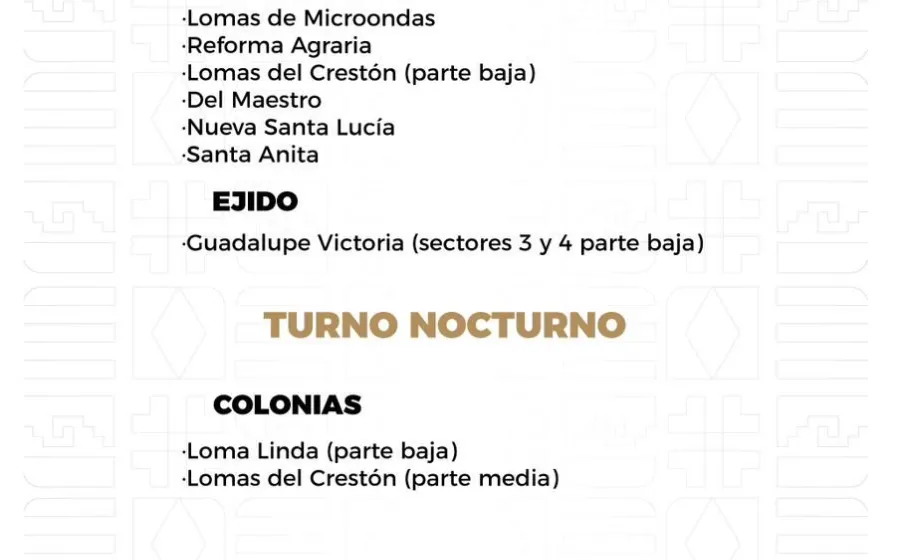 Agenda del suministro de agua potable para este domingo 