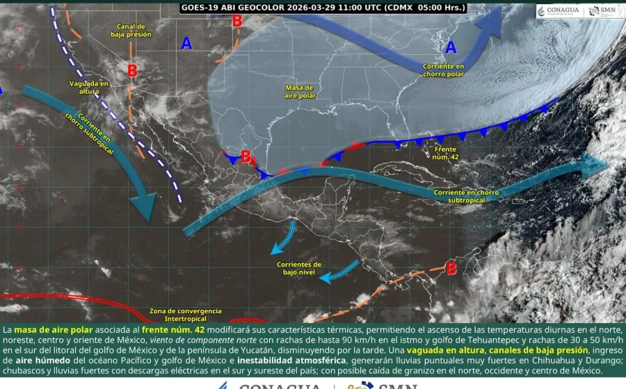Frente frío número 42 provocará lluvias, vientos fuertes y descenso térmico en Oaxaca 