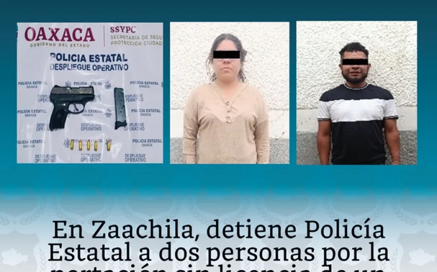 Detiene Policía Estatal a dos personas por portación de arma de fuego en Villa de Zaachila