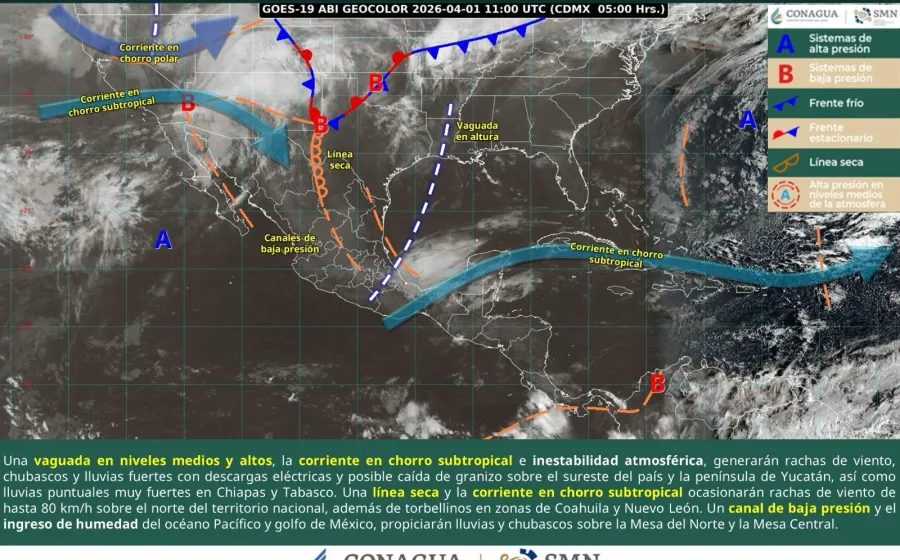 Se esperan tormentas, rachas fuertes de viento y posible caída de granizo en Oaxaca