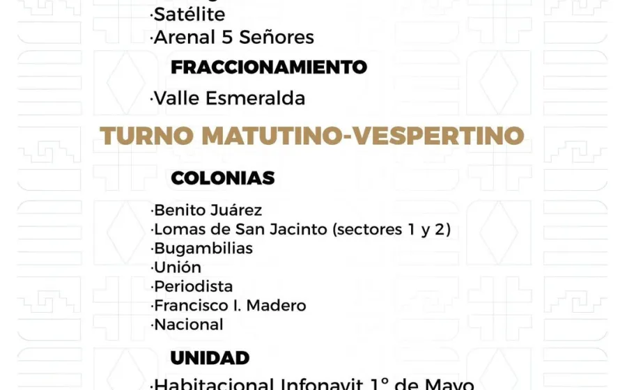 Agenda del suministro de agua potable para este domingo 