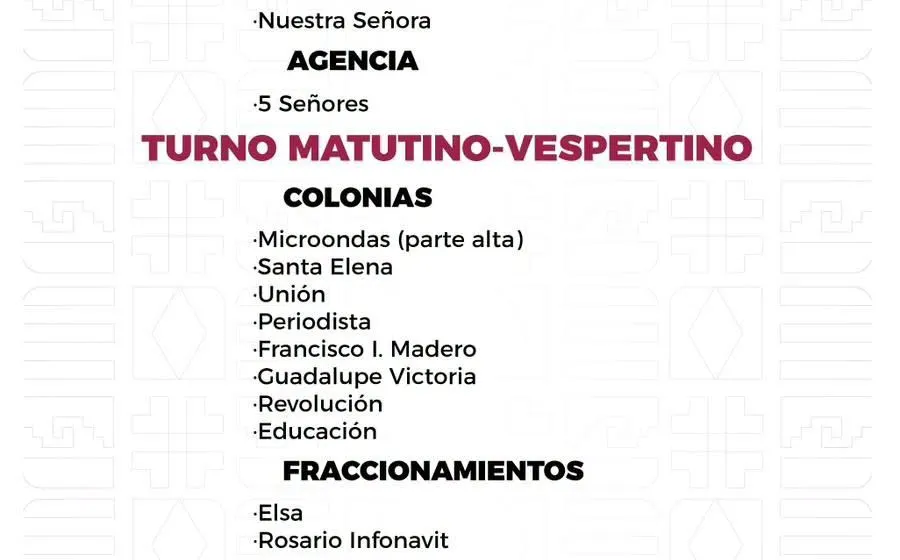 Agenda del suministro de agua potable para este lunes 