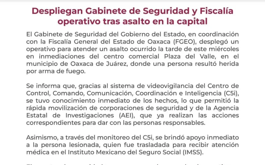 Despliegan Gabinete de Seguridad y Fiscalía operativo tras asalto en la capital