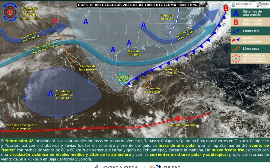 Frente frío 48 seguirá generando inestabilidad atmosférica en el estado