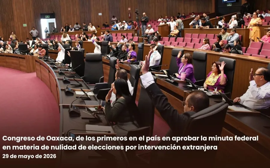 Congreso de Oaxaca, de los primeros en el país en aprobar la minuta federal en materia de nulidad de elecciones por intervención extranjera