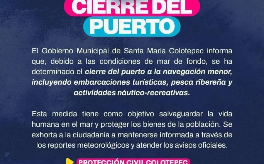 Cierran a la navegación Puerto Escondido