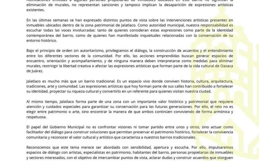 El Gobierno Municipal de Oaxaca de Juárez informa a las vecinas y vecinos sobre un tema de interés público