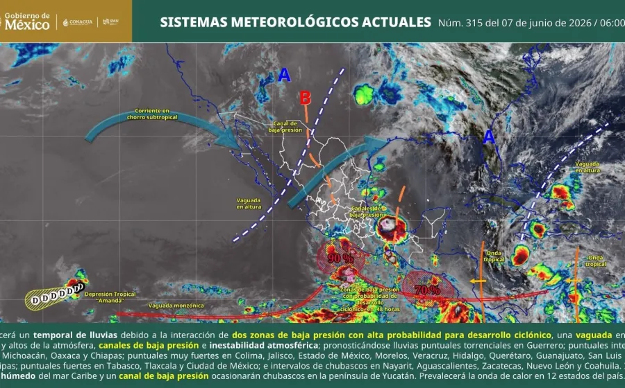 Incrementa potencial de lluvias en Oaxaca por interacción de sistemas meteorológicos en el Océano Pacífico 