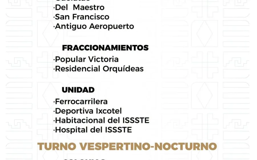 Agenda del suministro de agua potable para este domingo 