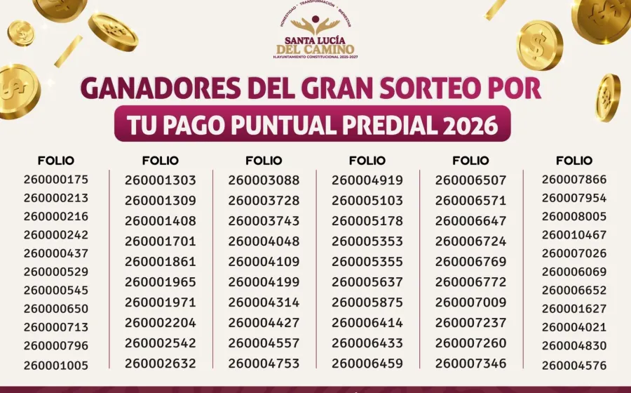 Reconocen a contribuyentes cumplidos con Gran Sorteo Predial 2026 en Santa Lucía del Camino