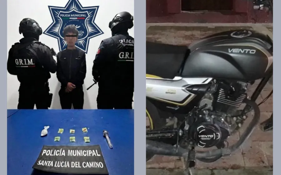 Cayó en Santa Lucía del Camino con motocicleta robada y droga