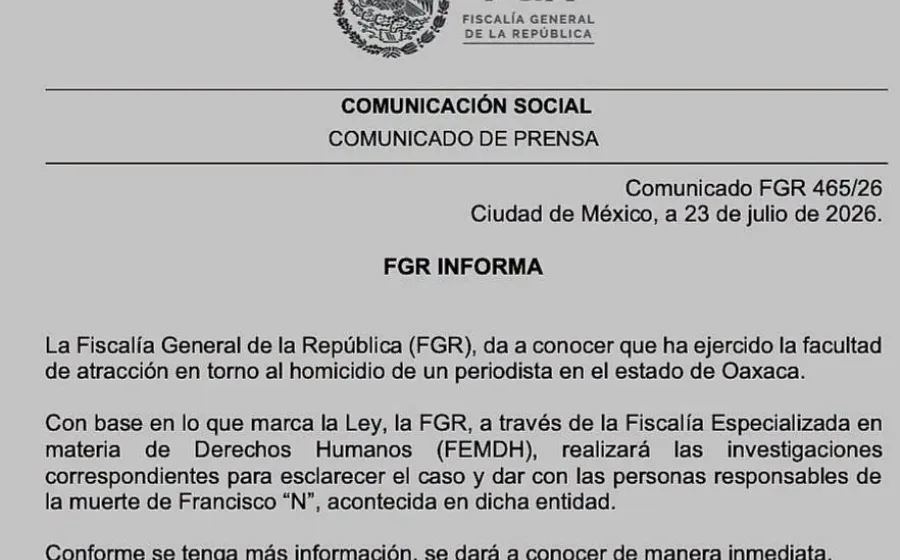 Atrae FGR el caso del homicidio del periodista Francisco Alejandro Leyva Aguilar