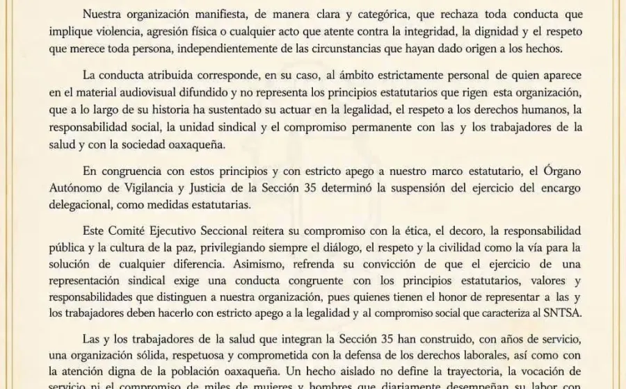 Sección 35 del SNTSA suspende a delegado sindical