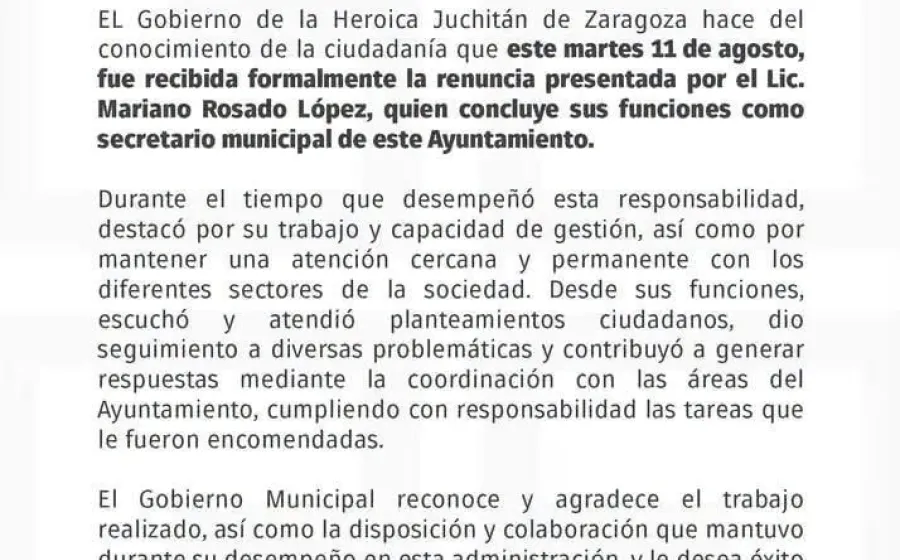Comunicado Municipio de Juchitán 