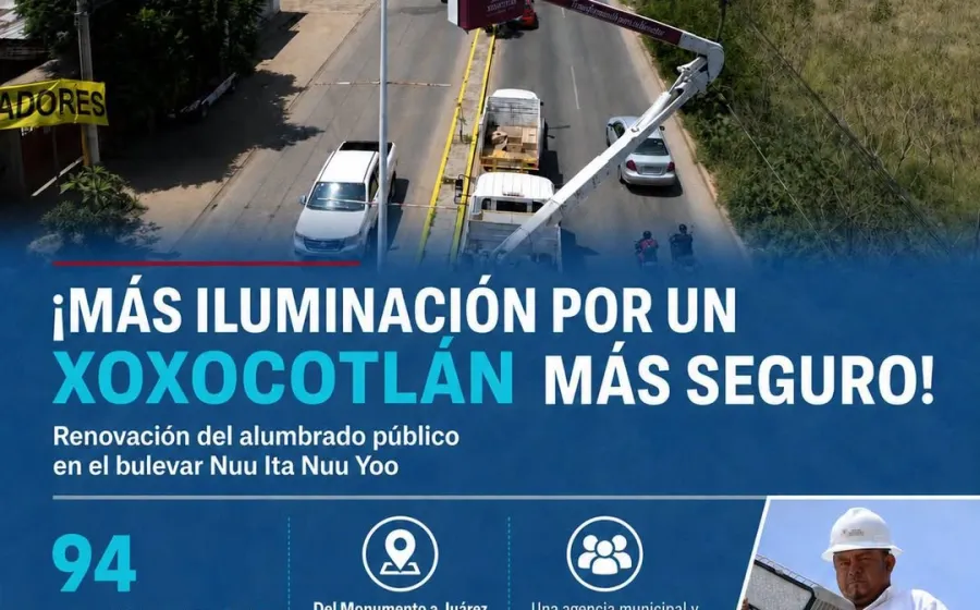 Xoxocotlán mejora la iluminación en vialidades prioritarias