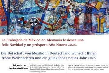 Obra de Lazo, emanado de la UABJO, imagen de la embajada de México en Alemania este fin de año