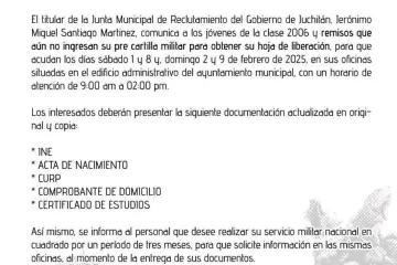 Convocan para realizar el Servicio Militar para  jóvenes de la clase 2006 y remisos