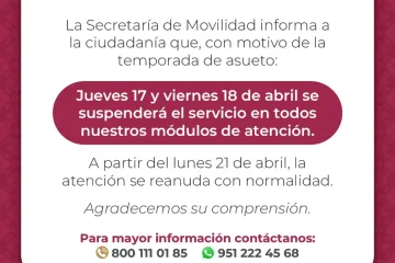 Informa Semovi ajuste en horario de atención en módulos por temporada de asueto
