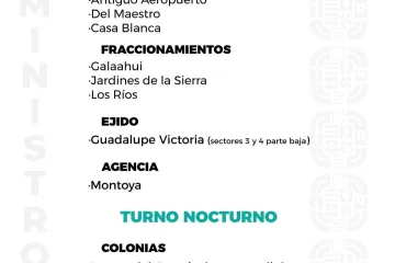 Agenda del suministro de agua potable de SOAPA de este jueves