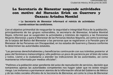 Por Huracán Erick, suspende actividades Secretaría de Bienestar en Oaxaca