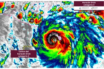 Alcanza huracán “Erick” categoría 3 y se prevé impacto la madrugada del jueves