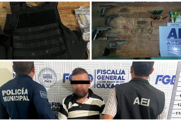 Lo detienen con varias armas de fuego, chaleco antibalas y drogas, circulaba en calles del Valle de Etla