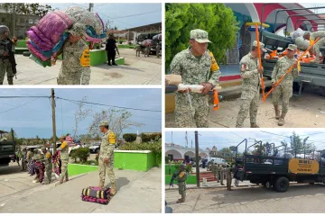 Ejército y GN realizan repartición de colchonetas y cobertores a la población afectada en Oaxaca