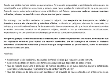 Se pronuncian concesionarios del transporte urbano en Oaxaca de Juárez 