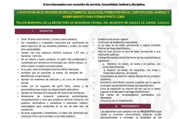 Lanza Municipio de Oaxaca de Juárez la Segunda Convocatoria para ingresar a la Policía Municipal