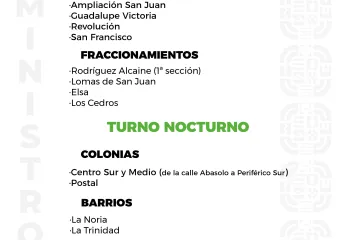 Agenda del suministro de agua potable para este domingo