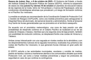 Por lluvias IEEPO llama a suspender clases en Costa, Istmo y Cuenca
