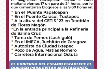 Advierten por bloqueos en diferentes zonas de Oaxaca para este viernes
