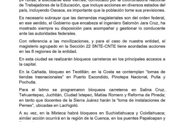 Emite IEEPO llamado a la ciudadanía a tomar previsiones ante movilización de maestros este viernes