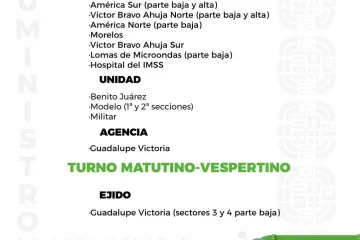 Agenda del suministro de agua potable para este domingo