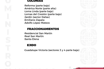 Agenda del suministro de agua potable para este lunes