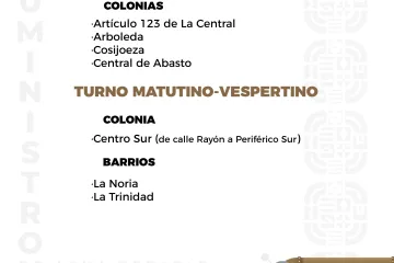 Agenda del suministro de agua potable para este martes