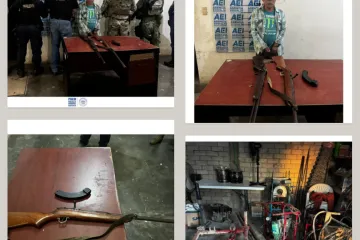 Fiscalía recupera maquinaria robada y asegura armamento con cargadores de alta capacidad durante cateo; hay un detenido