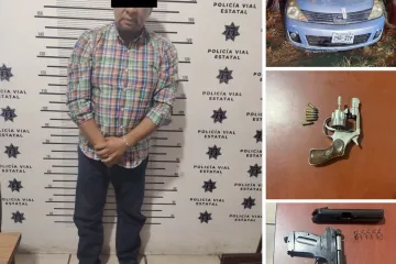 Asegura Policía Vial Estatal a 2 personas en filtros de alcoholimetría por portación de arma de fuego y conducción de auto robado