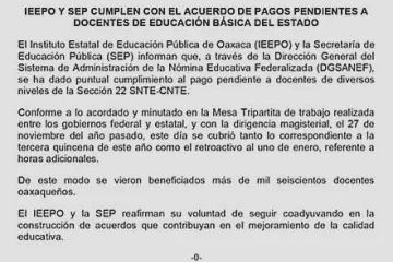 Cumple IEEPO y SEP con acuerdo de pago a docentes de educación básica 