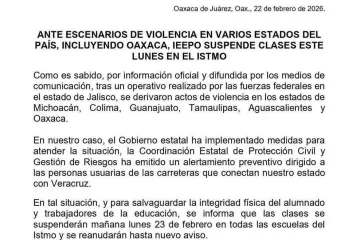 IEEPO suspende clases en el Istmo ante ola de violencia