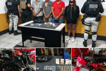 Desarticulan punto de venta de drogas durante cateo, detienen a cuatro, aseguran “cristal” y motocicletas
