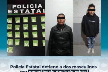 Detiene Policía Estatal a dos masculinos con presunta dosis de cristal en Santa Cruz Xoxocotlán