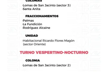 Agenda del suministro de agua potable para este domingo 