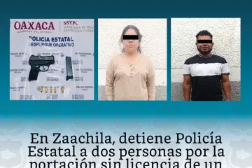 Detiene Policía Estatal a dos personas por portación de arma de fuego en Villa de Zaachila