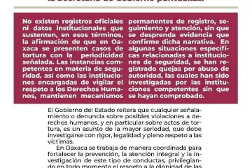 Gobierno de Oaxaca niega que exista tortura sistemática en el estado 