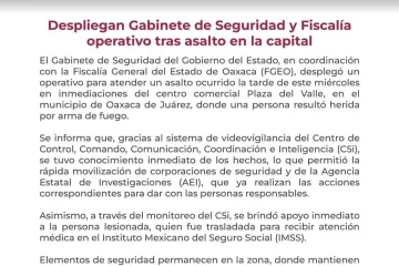 Despliegan Gabinete de Seguridad y Fiscalía operativo tras asalto en la capital